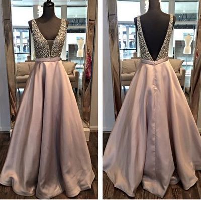 V neck prom dress, long prom dress, beaded prom dress, elegant prom dress, inexpensive prom dress, evening dress, PD15026