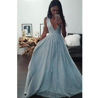 Long prom dress, blue prom dress, v neck prom dress, sexy prom dress, formal prom dress, evening party dress, PD15418 - Thumbnail 2