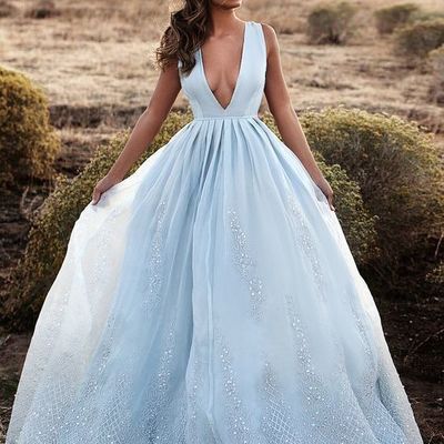 Long prom dress, blue prom dress, v neck prom dress, sexy prom dress, formal prom dress, evening party dress, pd15418