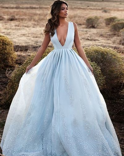 Long prom dress, blue prom dress, v neck prom dress, sexy prom dress, formal prom dress, evening party dress, PD15418