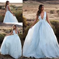 Long prom dress, blue prom dress, v neck prom dress, sexy prom dress, formal prom dress, evening party dress, PD15418 - Thumbnail 1
