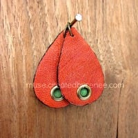 Salvaged Rust Leather Teardrop Pendants/Earrings - Thumbnail 1