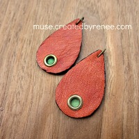 Salvaged Rust Leather Teardrop Pendants/Earrings - Thumbnail 2