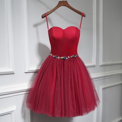 Cute burgundy neck short prom dress, homecoming dress