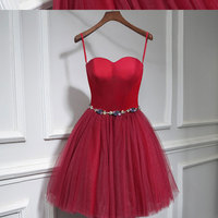 Cute burgundy neck short prom dress, homecoming dress - Thumbnail 3