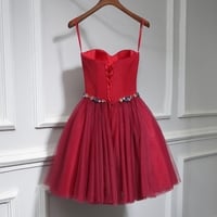 Cute burgundy neck short prom dress, homecoming dress - Thumbnail 2