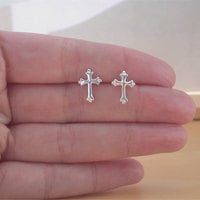 925 Silver Cross Earrings/Sterling Silver Cross Stud Earrings/Silver Jewellery/Silver Jewelry/Silver Crucifix Earrings/925 Cross Earrings - Thumbnail 1