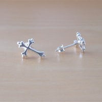 925 Silver Cross Earrings/Sterling Silver Cross Stud Earrings/Silver Jewellery/Silver Jewelry/Silver Crucifix Earrings/925 Cross Earrings - Thumbnail 2