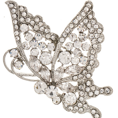 Silver bubble stone butterfly pin brooch