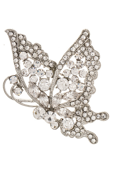 Silver Bubble Stone Butterfly Pin Brooch