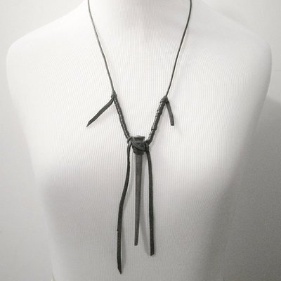Protection square cut nail leather necklace 30$ off