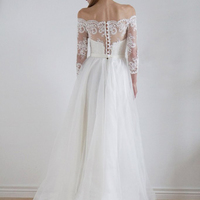 Long wedding dress, off the shoulder wedding dress, dress for bridal, long sleeves wedding dress, lace wedding dress, bridal dress,  PD15048 - Thumbnail 1