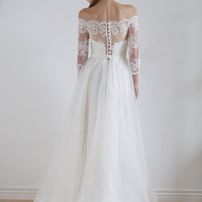 Long wedding dress, off the shoulder wedding dress, dress for bridal, long sleeves wedding dress, lace wedding dress, bridal dress,  pd15048