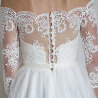 Long wedding dress, off the shoulder wedding dress, dress for bridal, long sleeves wedding dress, lace wedding dress, bridal dress,  PD15048 - Thumbnail 2