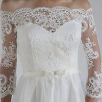 Long wedding dress, off the shoulder wedding dress, dress for bridal, long sleeves wedding dress, lace wedding dress, bridal dress,  PD15048 - Thumbnail 3