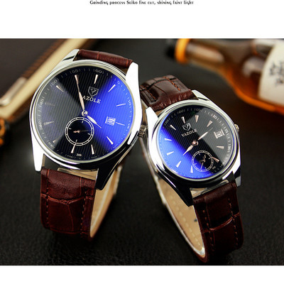 Yazole men casual luminous hands calendar leather quartz watch - Thumbnail 1