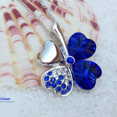 Fashion handmade jewelry four leaf clover pendant crystal gemstone necklace for women girls