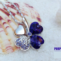 Fashion Handmade Jewelry Four Leaf Clover Pendant Crystal Gemstone Necklace for Women Girls - Thumbnail 3