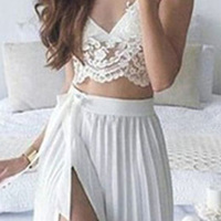 Long prom dress, side split prom dress, sexy prom dress, two pieces prom dress, formal prom dress, cap sleeve prom dress, beach dress, PD15397 - Thumbnail 2