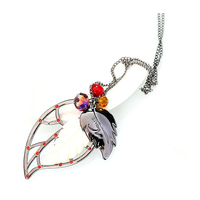  Handmade Fashion Jewelry Crystal Leaf Pendant Gold Necklace for Women Girls Valentine's Day Gift - Thumbnail 2