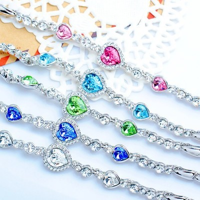  handmade multi color heart charm bracelet for women girls fine rhinestone crystal gemstone bracelet