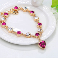  Handmade Multi Color Heart Charm Bracelet for Women Girls Fine Rhinestone Crystal Gemstone Bracelet - Thumbnail 2