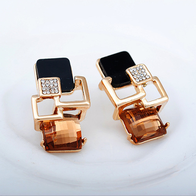  handmade fashion jewelry fine gold stud earring crystal rectangle gemstone earring for women girls