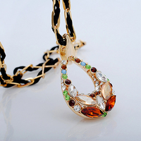 Handmade Fashion Jewelry Gemstone Rhinestone Crystal Teardrop Pendant Necklace Gold Chain Necklace for Women Girls - Thumbnail 1