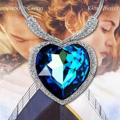  handmade fashion jewelry titanic the heart of ocean pendant crystal gemstone pendant silver chain necklace for women girls
