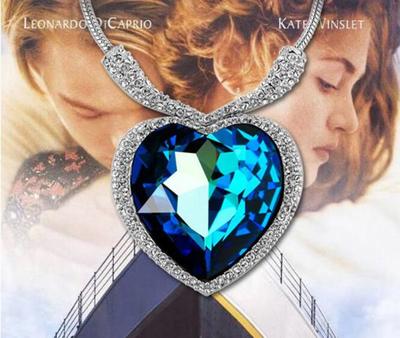  Handmade Fashion Jewelry Titanic the Heart of Ocean Pendant Crystal Gemstone Pendant Silver Chain Necklace for Women Girls