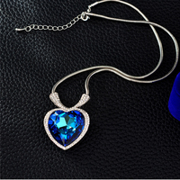  Handmade Fashion Jewelry Titanic the Heart of Ocean Pendant Crystal Gemstone Pendant Silver Chain Necklace for Women Girls - Thumbnail 1
