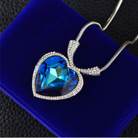  Handmade Fashion Jewelry Titanic the Heart of Ocean Pendant Crystal Gemstone Pendant Silver Chain Necklace for Women Girls - Thumbnail 2