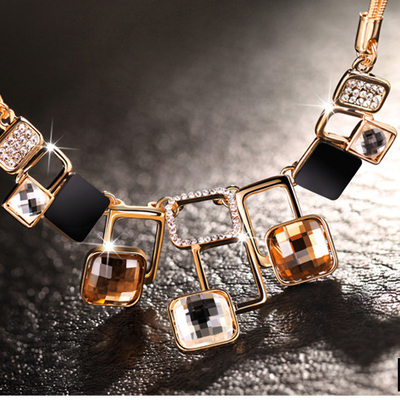  handmade fashion jewelry long chain pendant crystal rectangle gemstone pendant necklace for women girls