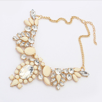  Handmade Fashion Jewelry Gemstone Crystal Rhinestone Statement Necklace Gold Chain Necklace for Women Girls - Thumbnail 3