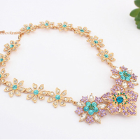  Handmade Crystal Rhinestone Necklace Gemstone Floral Necklace Short Gold Necklace for Girls Princess Necklace - Thumbnail 1