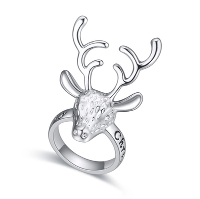  Handmade Fashion Ring Promise Ring Merry Christmas Reindeer Ring for Women Girls Silver Ring 