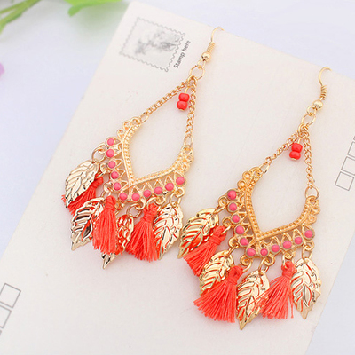  handmade bead earring with tassel and leaf drop earring dangle earrings gold earrings for girls