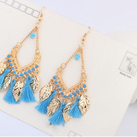  Handmade Bead Earring with Tassel and Leaf Drop Earring Dangle Earrings Gold Earrings for Girls - Thumbnail 1