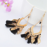  Handmade Bead Earring with Tassel and Leaf Drop Earring Dangle Earrings Gold Earrings for Girls - Thumbnail 2