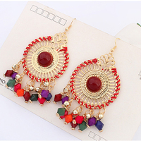  Handmade Round Bead Earring Dangle Earrings Vintage Bohemian Gold Earrings for Women Girls - Thumbnail 4