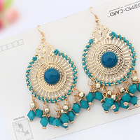  Handmade Round Bead Earring Dangle Earrings Vintage Bohemian Gold Earrings for Women Girls - Thumbnail 5