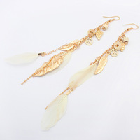  Handmade Feather Earrings Leaf Peace Symbol Earring Drop Earring Gold Earrings for Women Girls Dangle Earrings - Thumbnail 2