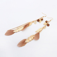  Handmade Feather Earrings Leaf Peace Symbol Earring Drop Earring Gold Earrings for Women Girls Dangle Earrings - Thumbnail 3
