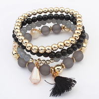  Handmade 4 Pieces Bracelet Set Cute Lovely Beaded Tassel Multi Strand Bracelet for Women Girls - Thumbnail 3
