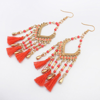  Handmade Beaded Earring Dangle Earrings Long Tassel Drop Earring Gold Earrings for Women Girls - Thumbnail 1