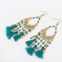  Handmade Beaded Earring Dangle Earrings Long Tassel Drop Earring Gold Earrings for Women Girls - Thumbnail 2