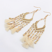  Handmade Beaded Earring Dangle Earrings Long Tassel Drop Earring Gold Earrings for Women Girls - Thumbnail 3