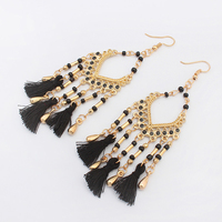  Handmade Beaded Earring Dangle Earrings Long Tassel Drop Earring Gold Earrings for Women Girls - Thumbnail 4