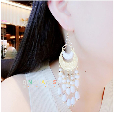  Handmade Fashion Multi Color Beaded Tassel Dangle Earrings Gold Earrings for Women Girls