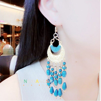  Handmade Fashion Multi Color Beaded Tassel Dangle Earrings Gold Earrings for Women Girls - Thumbnail 3